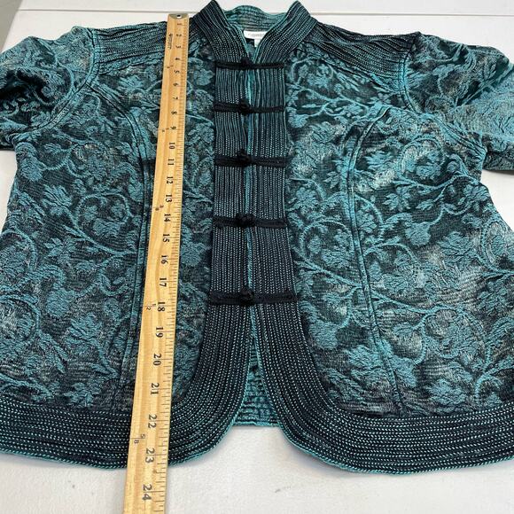 Coldwater Creek green/black tapestry cardigan jacket women's size PM - Picture 13 of 14
